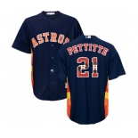 Men's Majestic Houston Astros #21 Andy Pettitte Authentic Navy Blue Team Logo Fashion Cool Base MLB Jersey