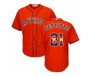 Men's Majestic Houston Astros #21 Andy Pettitte Authentic Orange Team Logo Fashion Cool Base MLB Jersey