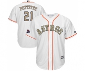 Men's Majestic Houston Astros #21 Andy Pettitte Replica White 2018 Gold Program Cool Base MLB Jersey