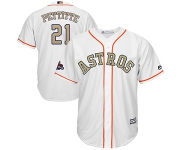 Men's Majestic Houston Astros #21 Andy Pettitte Replica White 2018 Gold Program Cool Base MLB Jersey