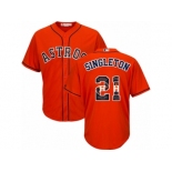 Men's Majestic Houston Astros #21 Jon Singleton Authentic Orange Team Logo Fashion Cool Base MLB Jersey