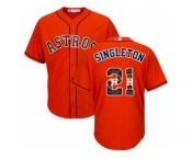 Men's Majestic Houston Astros #21 Jon Singleton Authentic Orange Team Logo Fashion Cool Base MLB Jersey