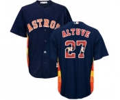 Men's Majestic Houston Astros #27 Jose Altuve Authentic Navy Blue Team Logo Fashion Cool Base MLB Jersey