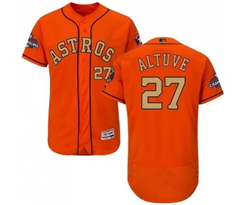 Men's Majestic Houston Astros #27 Jose Altuve Orange Alternate 2018 Gold Program Flex Base Authentic Collection MLB Jersey