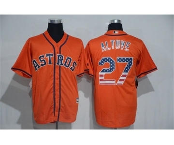 Men's Majestic Houston Astros #27 Jose Altuve Orange USA Flag Fashion MLB Jersey