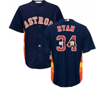 Men's Majestic Houston Astros #34 Nolan Ryan Authentic Navy Blue Team Logo Fashion Cool Base MLB Jersey