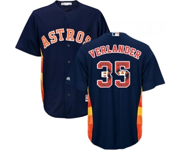 Men's Majestic Houston Astros #35 Justin Verlander Authentic Navy Blue Team Logo Fashion Cool Base MLB Jersey