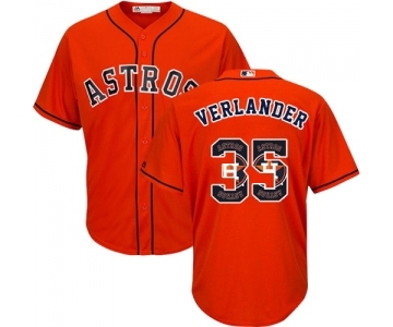 Men's Majestic Houston Astros #35 Justin Verlander Authentic Orange Team Logo Fashion Cool Base MLB Jersey