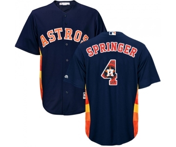 Men's Majestic Houston Astros #4 George Springer Authentic Navy Blue Team Logo Fashion Cool Base MLB Jersey