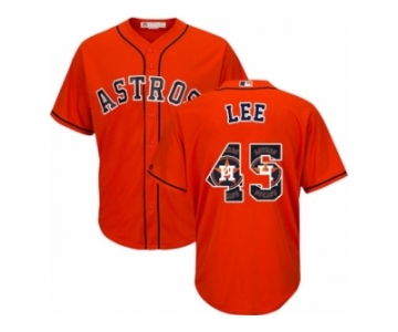 Men's Majestic Houston Astros #45 Carlos Lee Authentic Orange Team Logo Fashion Cool Base MLB Jersey