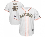 Men's Majestic Houston Astros #45 Carlos Lee Replica White 2018 Gold Program Cool Base MLB Jersey