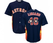 Men's Majestic Houston Astros #46 Francisco Liriano Authentic Navy Blue Team Logo Fashion Cool Base MLB Jersey