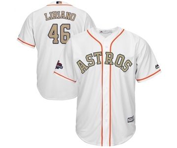 Men's Majestic Houston Astros #46 Francisco Liriano Replica White 2018 Gold Program Cool Base MLB Jersey