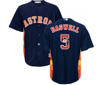 Men's Majestic Houston Astros #5 Jeff Bagwell Authentic Navy Blue Team Logo Fashion Cool Base MLB Jersey