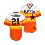 Men's Mitchell and Ness Houston Astros #21 Andy Pettitte Replica White Orange Throwback MLB Jersey