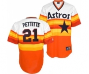 Men's Mitchell and Ness Houston Astros #21 Andy Pettitte Replica White Orange Throwback MLB Jersey