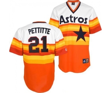 Men's Mitchell and Ness Houston Astros #21 Andy Pettitte Replica White Orange Throwback MLB Jersey