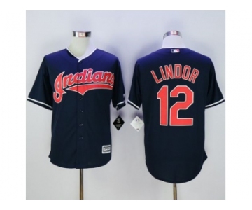 Cleveland Indians #12 Francisco Lindor Navy Blue New Cool Base Stitched Baseball Jersey