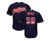 Cleveland Indians #32 Jay Bruce Authentic Navy Blue Team Logo Fashion Cool Base MLB Jersey