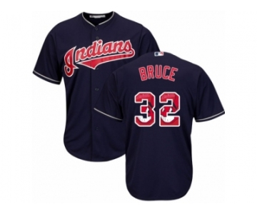 Cleveland Indians #32 Jay Bruce Authentic Navy Blue Team Logo Fashion Cool Base MLB Jersey