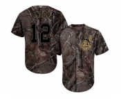 Men Cleveland Indians #12 Francisco Lindor Camo Realtree Collection Cool Base Stitched MLB Jersey