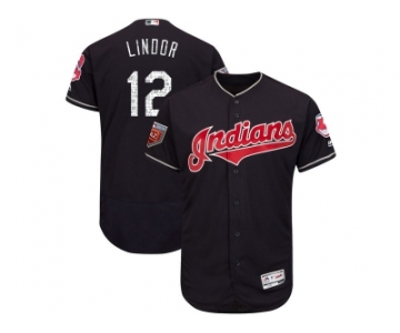 Men Cleveland Indians #12 Francisco Lindor Majestic Navy 2018 Spring Training Flex Base Player Jersey