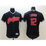 Men Cleveland Indians #12 francisco lindor Majestic Navy Blue Flexbase Authentic Collection Jersey