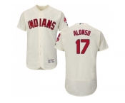 Men Cleveland Indians #17 Yonder Alonso Cream Flexbase Authentic Collection Stitched MLB Jersey