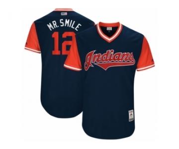 Men's 2017 Little League World Series Indians Francisco Lindor #12 Mr. Smile Navy Jersey