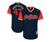 Men's 2017 Little League World Series Indians Trevor Bauer #47 Bauer Outage Navy Jersey