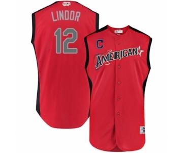 Men's Cleveland Indians #12 Francisco Lindor Authentic Red American League 2019 Baseball All-Star Jersey