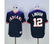 Men's Cleveland Indians #12 Francisco Lindor Majestic Navy Blue Authentic 1976 Turn Back the Clock Player Jersey