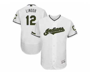 Men's Cleveland Indians #12 Francisco Lindor White Flexbase Authentic Collection Memorial Day Stitched MLB Jersey