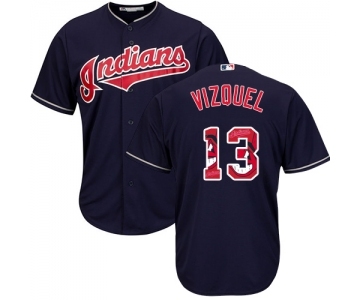 Men's Cleveland Indians #13 Omar Vizquel Authentic Navy Blue Team Logo Fashion Cool Base Baseball Jersey