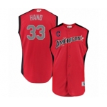 Men's Cleveland Indians #33 Brad Hand Authentic Red American League 2019 Baseball All-Star Jersey