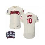 Men's Majestic Cleveland Indians #10 Yan Gomes Cream 2016 World Series Bound Flexbase Authentic Collection MLB Jersey