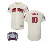 Men's Majestic Cleveland Indians #10 Yan Gomes Cream 2016 World Series Bound Flexbase Authentic Collection MLB Jersey