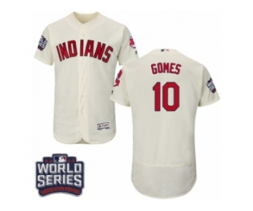 Men's Majestic Cleveland Indians #10 Yan Gomes Cream 2016 World Series Bound Flexbase Authentic Collection MLB Jersey
