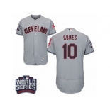 Men's Majestic Cleveland Indians #10 Yan Gomes Grey 2016 World Series Bound Flexbase Authentic Collection MLB Jersey