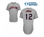 Men's Majestic Cleveland Indians #12 Francisco Lindor Authentic Grey Road Cool Base MLB Jersey