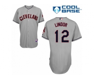 Men's Majestic Cleveland Indians #12 Francisco Lindor Authentic Grey Road Cool Base MLB Jersey