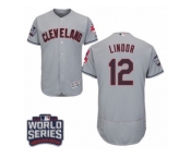 Men's Majestic Cleveland Indians #12 Francisco Lindor Grey 2016 World Series Bound Flexbase Authentic Collection MLB Jersey