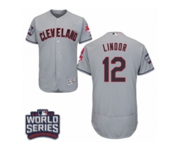 Men's Majestic Cleveland Indians #12 Francisco Lindor Grey 2016 World Series Bound Flexbase Authentic Collection MLB Jersey