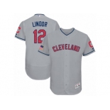 Men's Majestic Cleveland Indians #12 Francisco Lindor Grey Stars & Stripes Authentic Collection Flex Base MLB Jersey