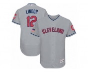 Men's Majestic Cleveland Indians #12 Francisco Lindor Grey Stars & Stripes Authentic Collection Flex Base MLB Jersey