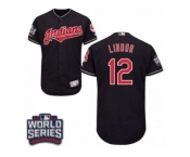 Men's Majestic Cleveland Indians #12 Francisco Lindor Navy Blue 2016 World Series Bound Flexbase Authentic Collection MLB Jersey