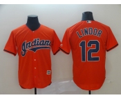 Men's Majestic Cleveland Indians #12 Francisco Lindor Orange Cool Base MLB Jersey