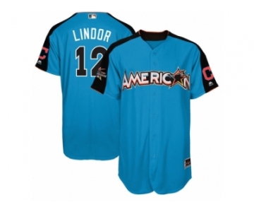 Men's Majestic Cleveland Indians #12 Francisco Lindor Replica Blue American League 2017 MLB All-Star MLB Jersey