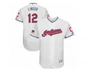 Men's Majestic Cleveland Indians #12 Francisco Lindor White Stars & Stripes Authentic Collection Flex Base MLB Jersey