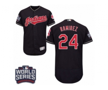 Men's Majestic Cleveland Indians #24 Manny Ramirez Navy Blue 2016 World Series Bound Flexbase Authentic Collection MLB Jersey